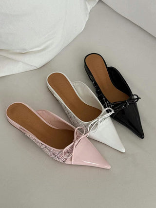 Tweed Bow Flat Mules 返工鞋