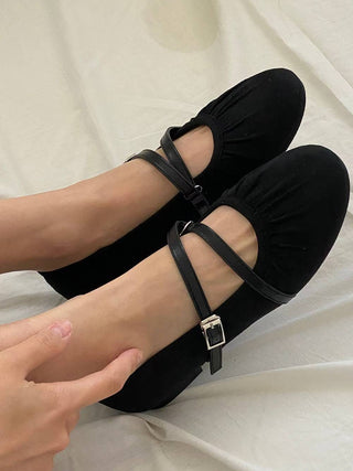Ruched Double Buckled Flats 香港女裝鞋